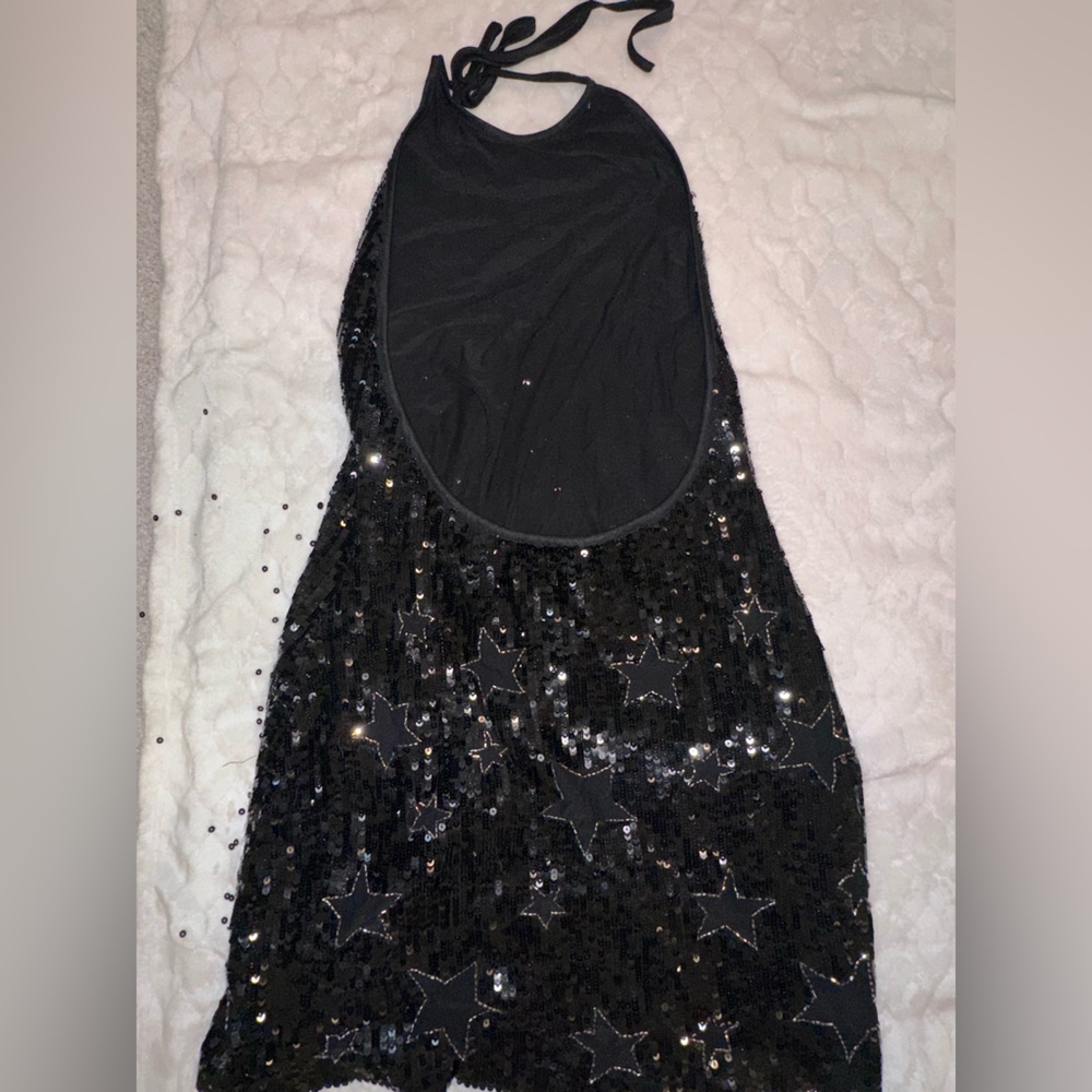 hours Women’s Black Sequin Star Embellished Halter Mini Party Concert Dress XL - Picture 8 of 11